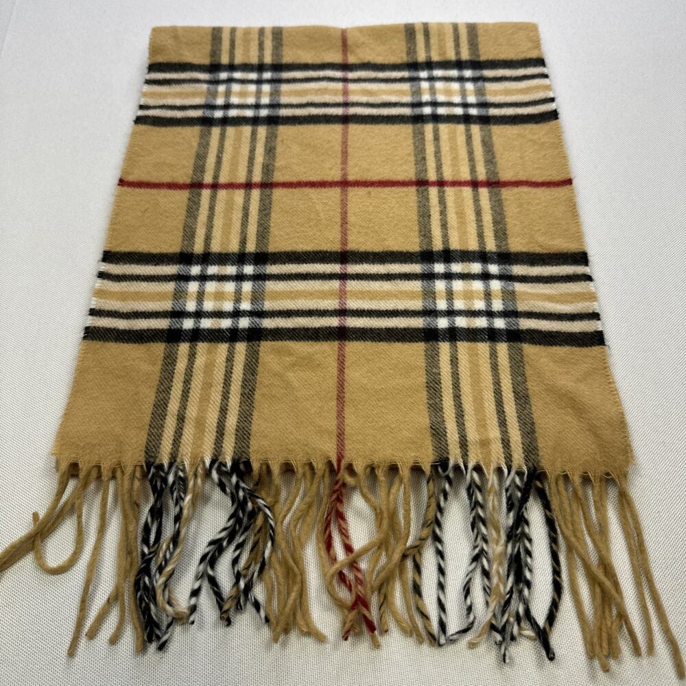 Vintage V Fraas Cashmink Scarf Germany Plaid Check Beige Red Burberry Inspired